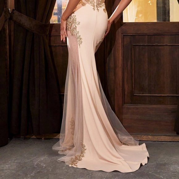 Illusion V-Neck Mermaid Shape Prom Dress CDKV1054 - Picture 3 of 5